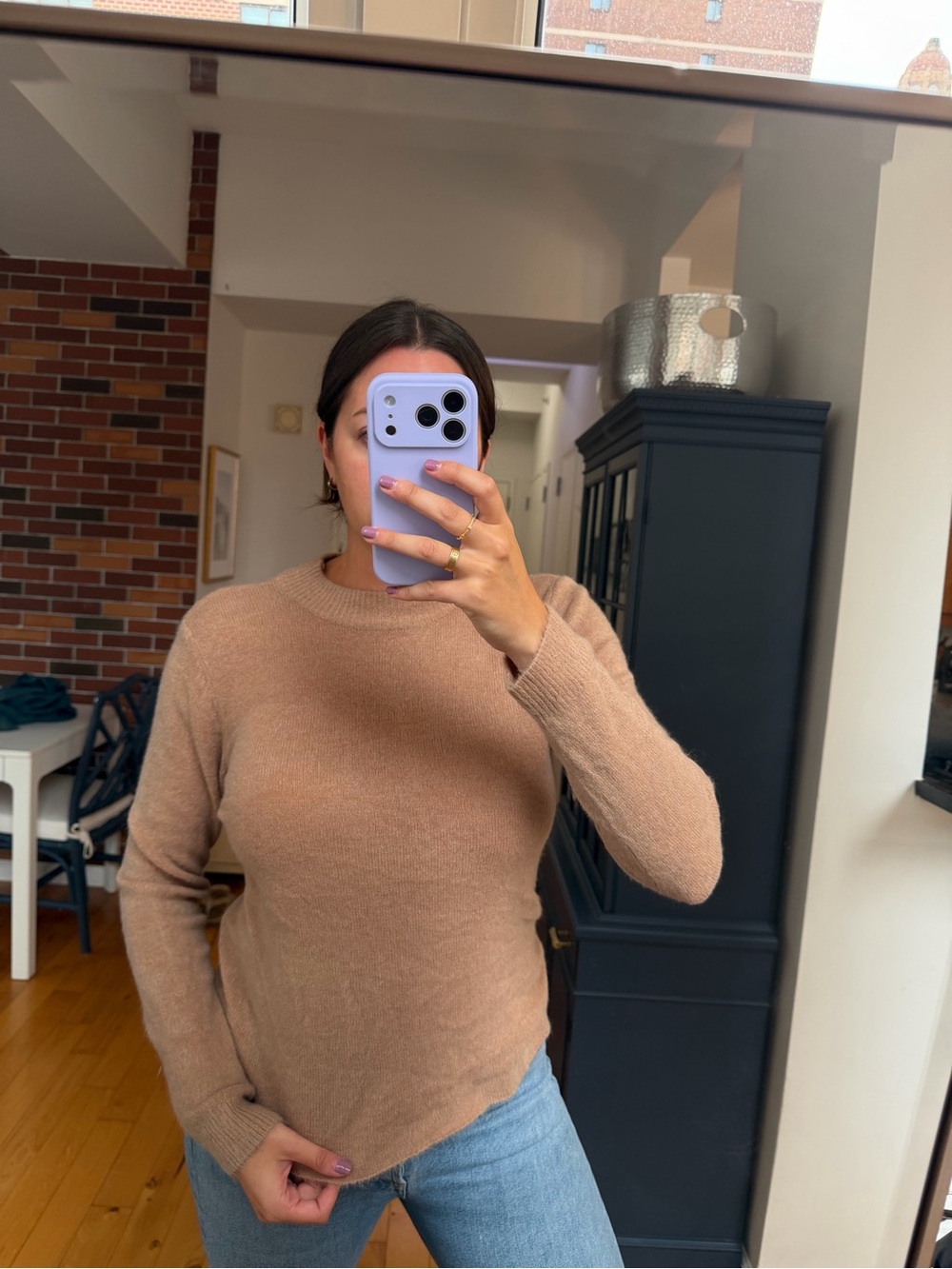 Olivaceous Women's Scoop-Crew Sweater in Camel Brown